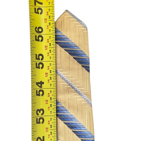 Burma Bibas Gold Blue Chevron Striped 100% Silk Neck Tie Office Work Church Even - Picture 10 of 10